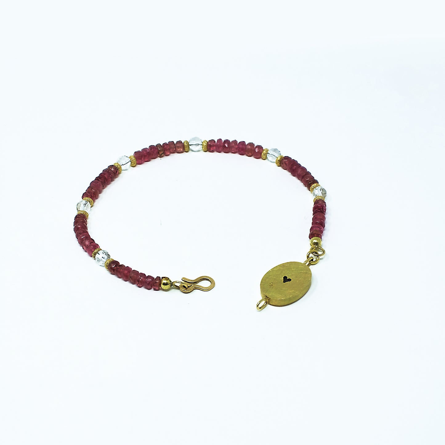 „Rheinkiesel einmal anders!“ - Rosa Turmalin-Armband mit Rheinkiesel - Bergkristall - 750 Gelbgold - Unikat