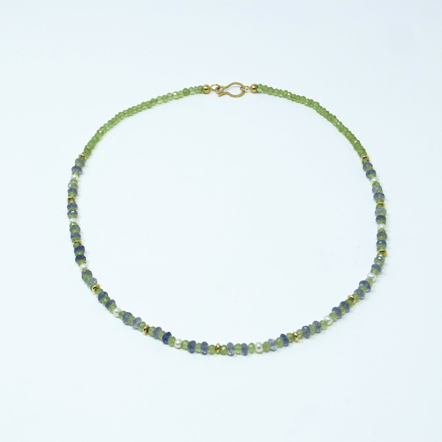 Collier Peridot - Iolith - Perle - 750 Gelbgold - Unikat