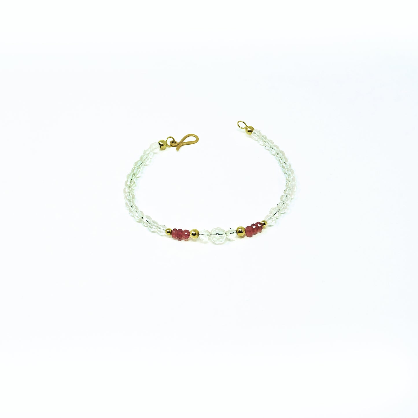 Armband aus facettiertem Bergkristall - facettiertem rosa Turmalin - 750 Gelbgold -> Unikat