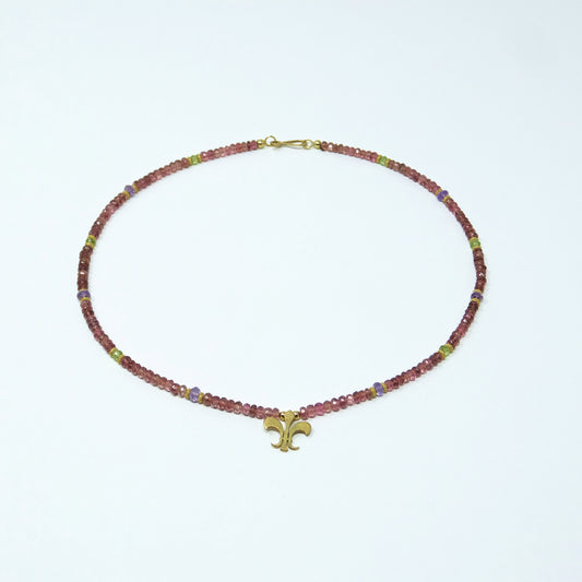 Liliencollier Rosa Turmalin (Rubelit) - 750 Gelbgold - Amethyst - Peridot