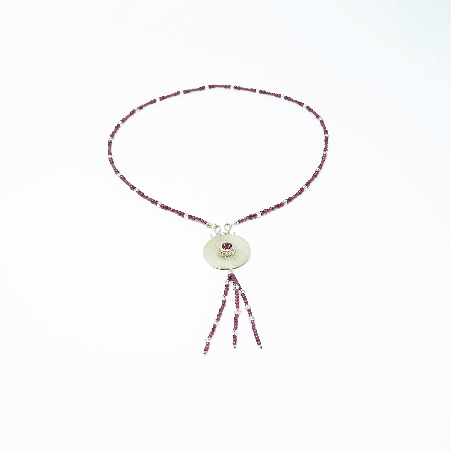 Außergewöhnliche Granatkette Granat – Rodolith – 925 Silber – Bergkristall
