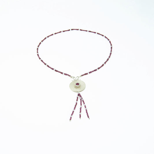Außergewöhnliche Granatkette Granat – Rodolith – 925 Silber – Bergkristall