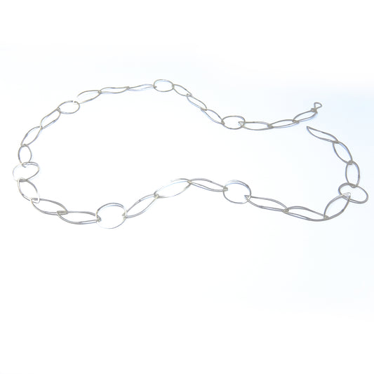 Lange Kette, runde und gebogene navetteförmige Ösen - 925 Silber